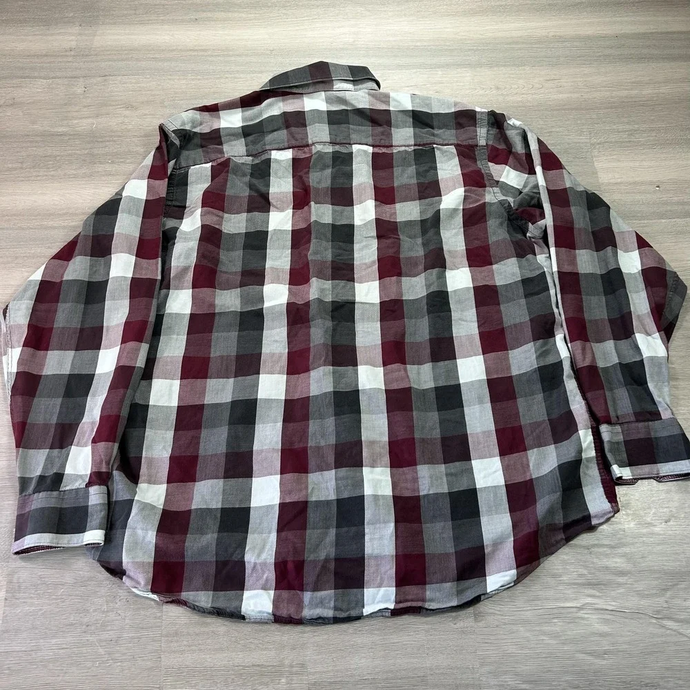 Bullock & Jones Shirt Mens 2XL Red‎ Gray Plaid Long Sleeve Button Up Casual